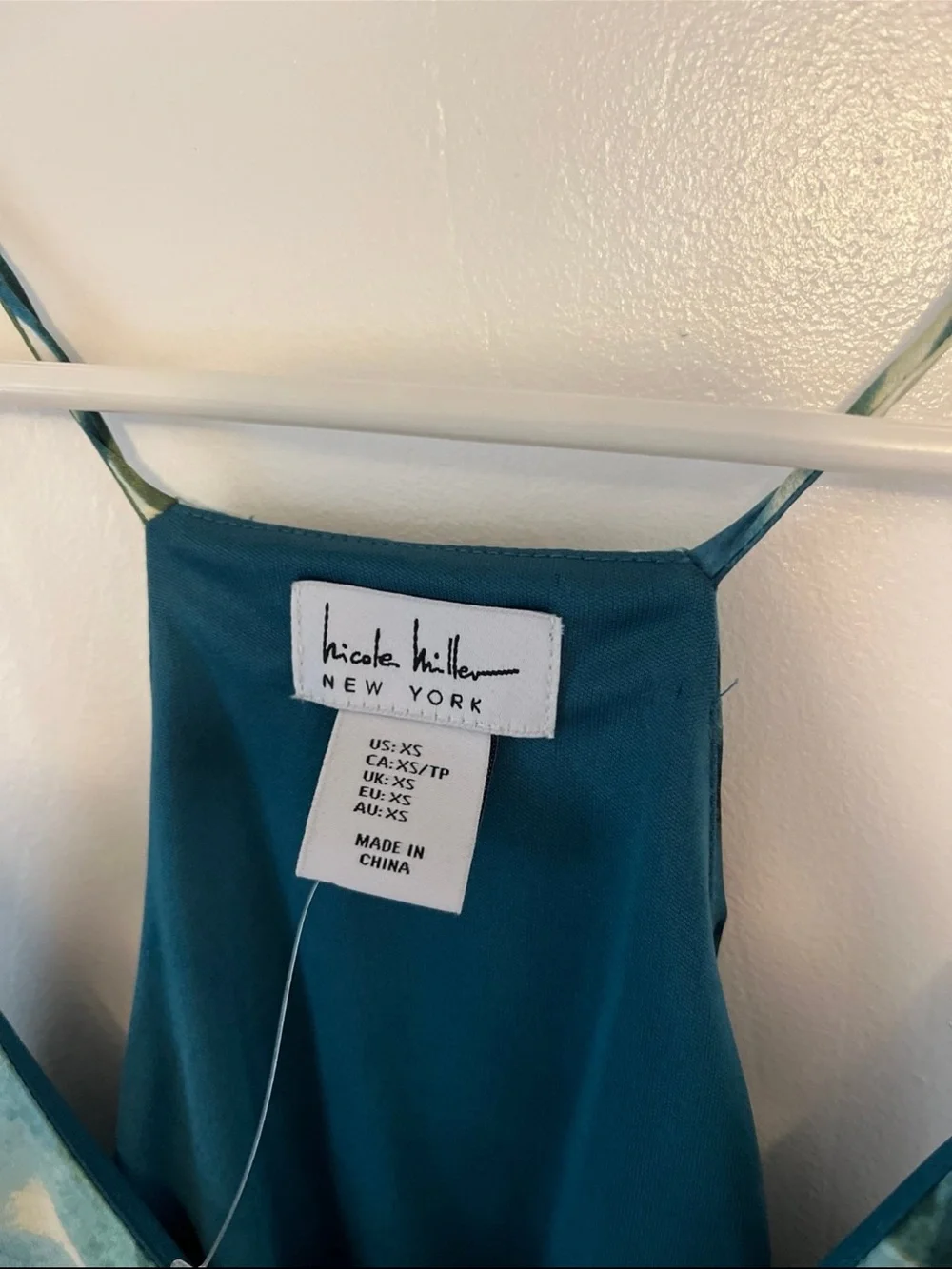 Nicole Miller Teal & Blue Printed Satin Camisole Maxi Dress NWOT - Picture 3 of 6